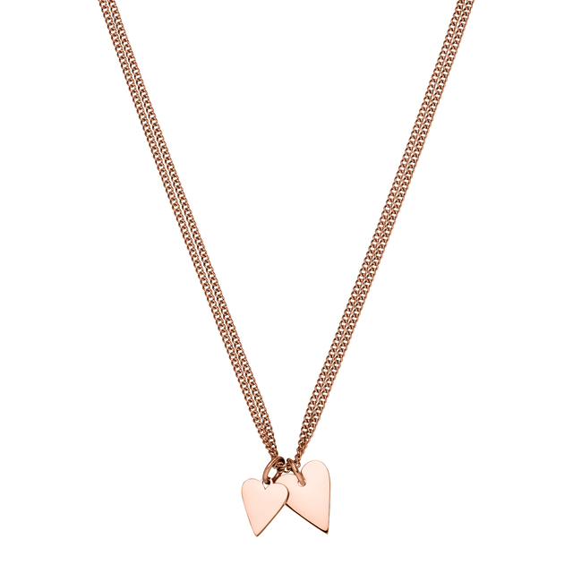 Roségoldene Kette mit herzförmigen Anhängern von PURELEI, elegant und verspielt.