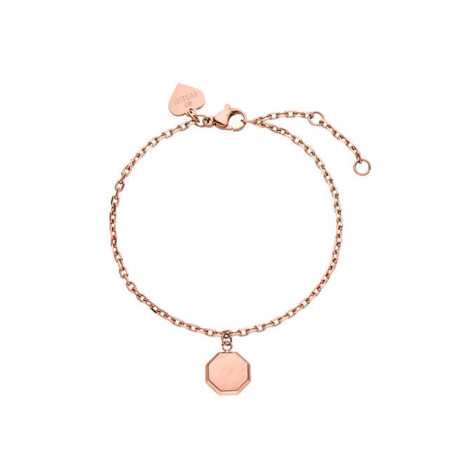 Roségoldenes Beloved Armband von PURELEI mit gravierbarem achteckigem Anhänger, elegant und nickelfrei.