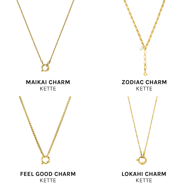 Goldener PURELEI Power Charm Anhänger mit Power-Gravur in elegantem Design, edel und feminin inszeniert.