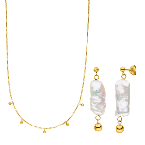 PURELEI Mahina Club Kahakai goldene Kette mit Kugeln und Keshi-Perlen, elegant und nickelfrei, inspiriert vom Meer