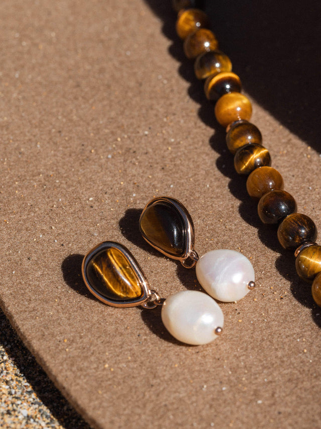Boucles d'Oreilles Tiger's Eye Pearl
