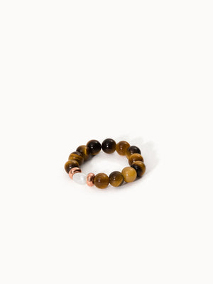 Anxiety Tiger‘s Eye Pearl Ring mit goldbraunen Tigeraugeperlen und zarter Süßwasserperle, PURELEI Eleganz