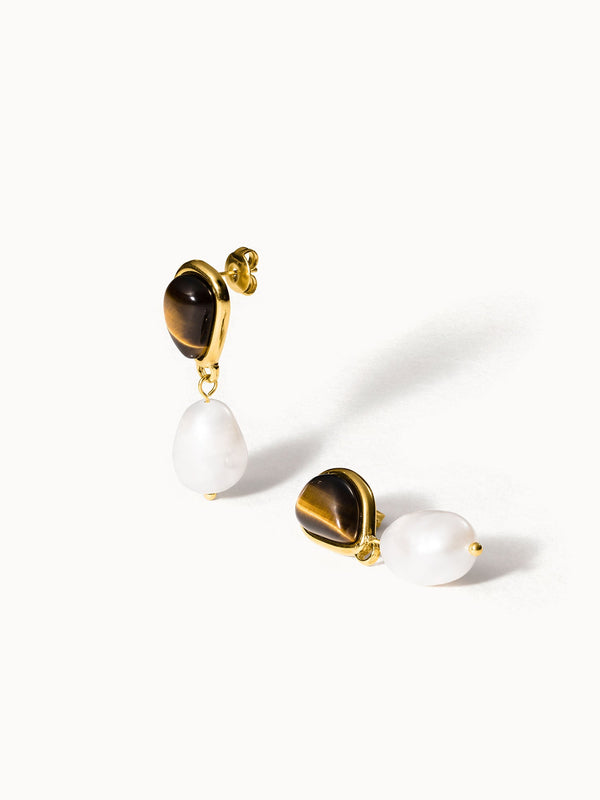 Boucles d'Oreilles Tiger's Eye Pearl