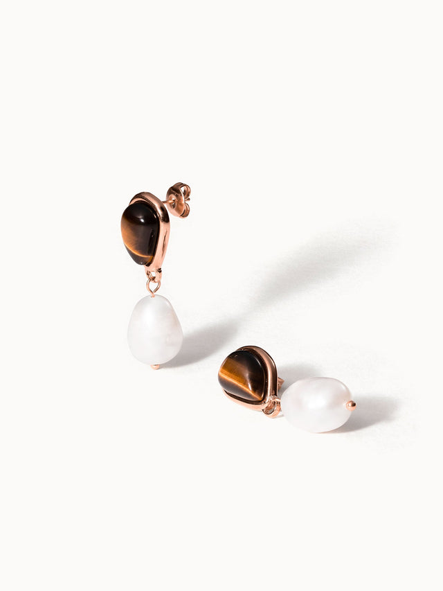 Boucles d'Oreilles Tiger's Eye Pearl