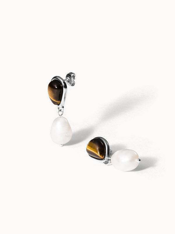 Boucles d'Oreilles Tiger's Eye Pearl