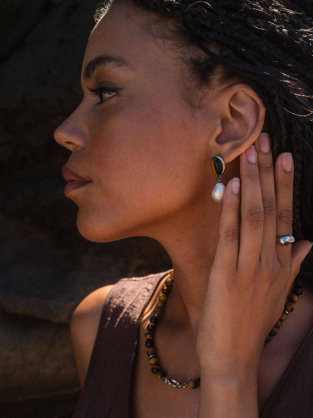 Boucles d'Oreilles Tiger's Eye Pearl