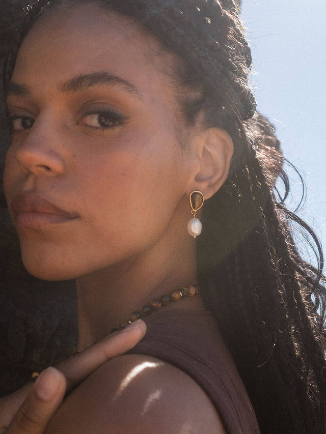 Boucles d'Oreilles Tiger's Eye Pearl